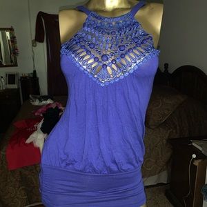 Blue sheer lace top